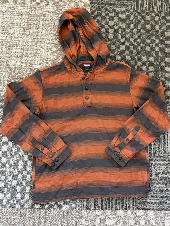 Patagonia Other - Patagonia Orange and Gray Striped Hooded Long-Sleeve Shirt